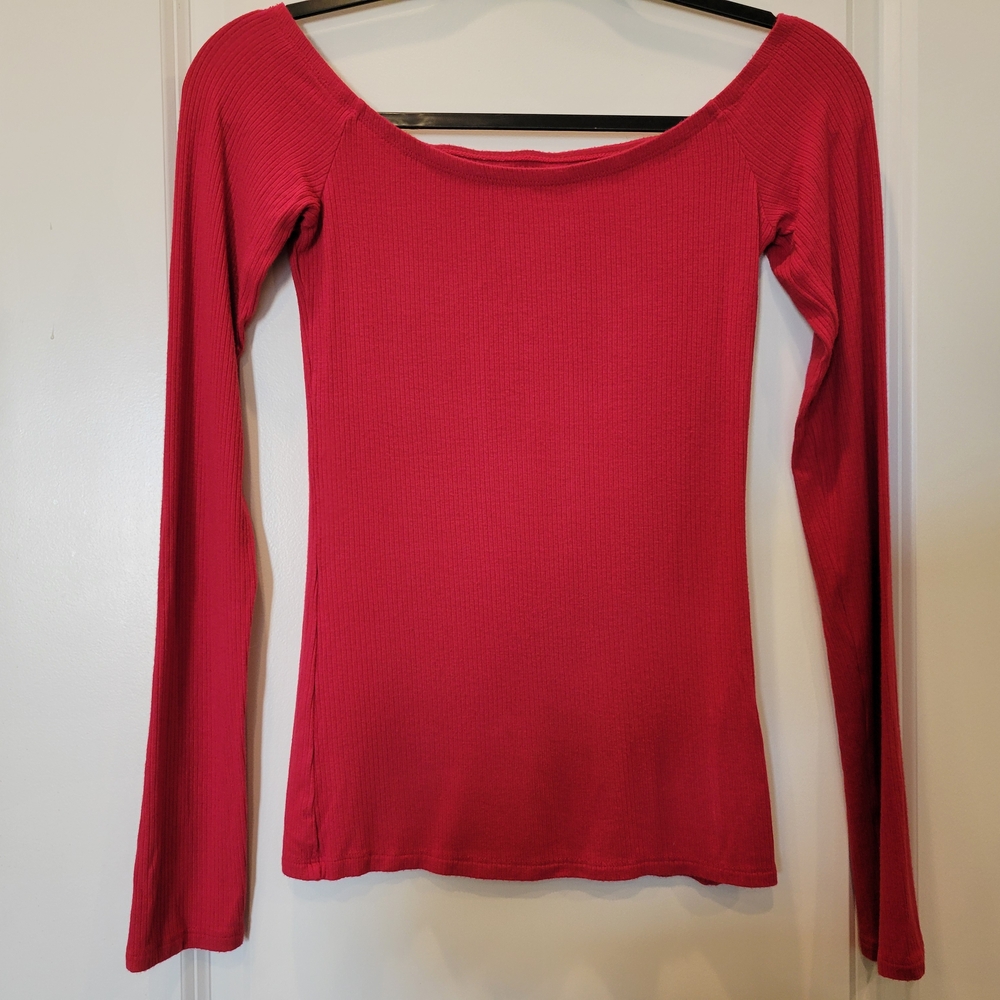 Hollister Red Fitted Long Sleeve Bodysuit